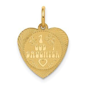 14k Yellow Gold #1 Goddaughter Heart Disc Charm or Pendant, 17mm